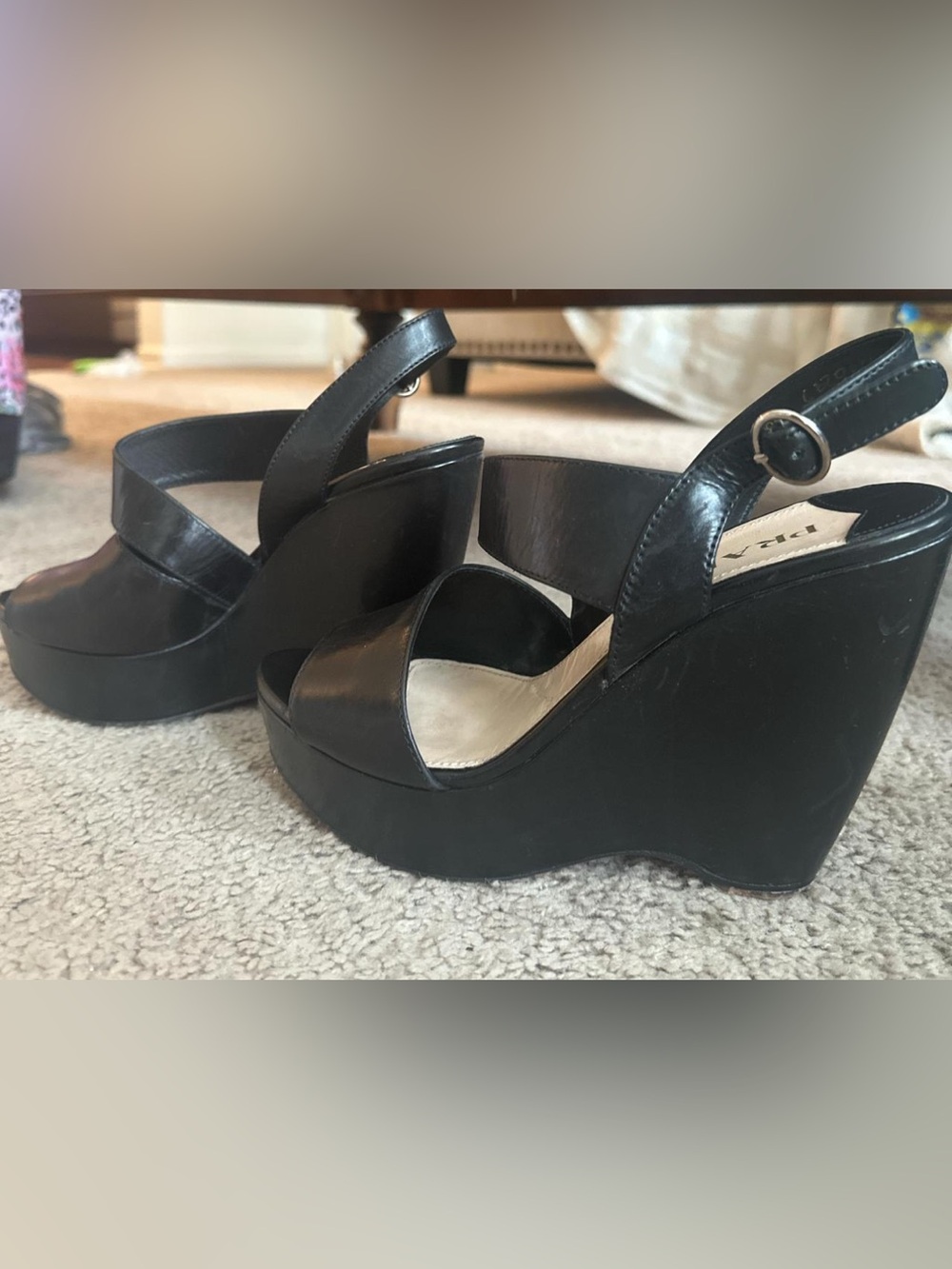 Prada Black Leather Slingback Heels 37.5 - Picture 2 of 4